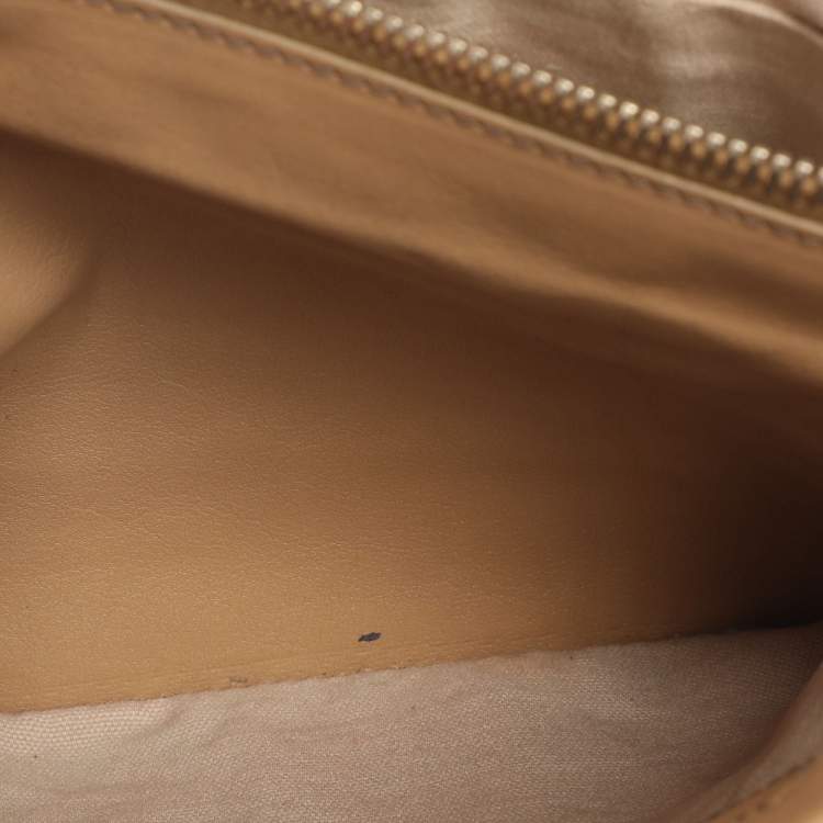 Pre Owned Yves Saint Laurent Beige Leather Studded Clutch