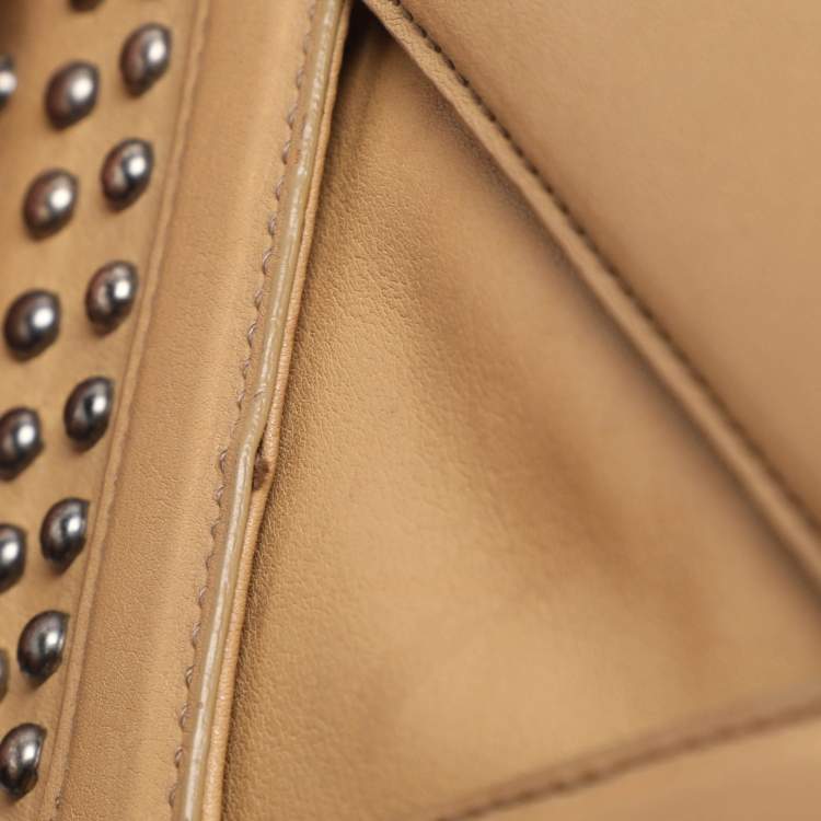 Pre Owned Yves Saint Laurent Beige Leather Studded Clutch