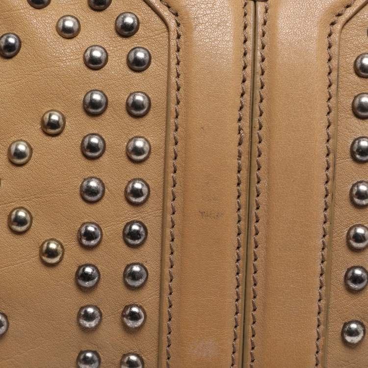 Pre Owned Yves Saint Laurent Beige Leather Studded Clutch