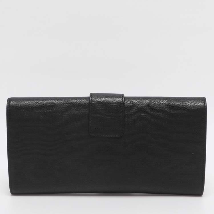 Pre Owned Yves Saint Laurent Black Textured Leather Y Line Clutch