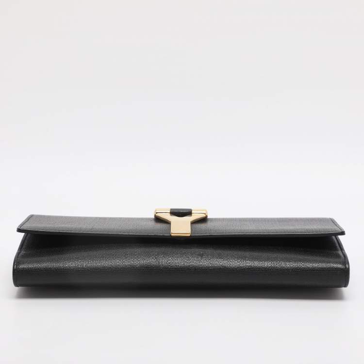 Pre Owned Yves Saint Laurent Black Textured Leather Y Line Clutch