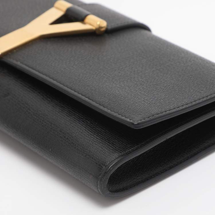 Pre Owned Yves Saint Laurent Black Textured Leather Y Line Clutch