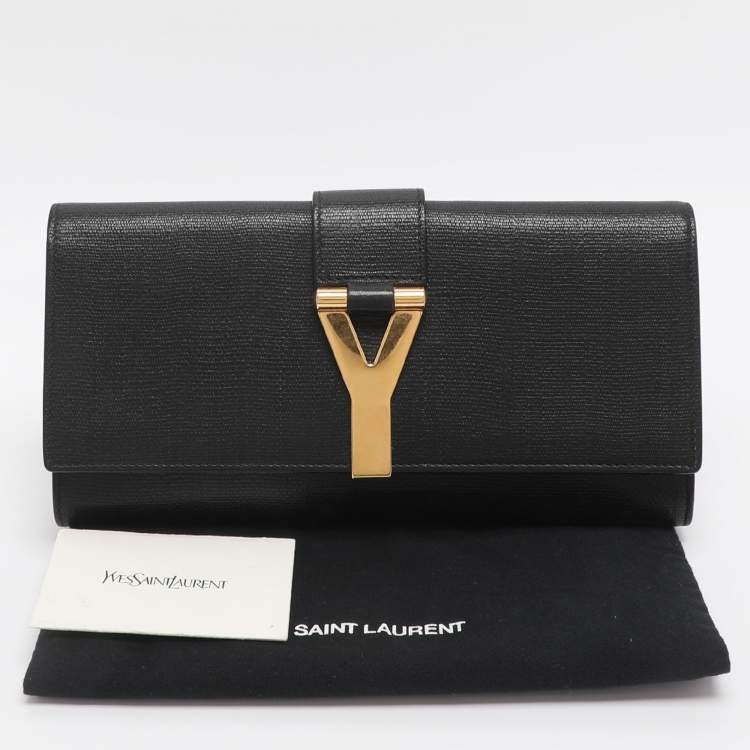 Pre Owned Yves Saint Laurent Black Textured Leather Y Line Clutch