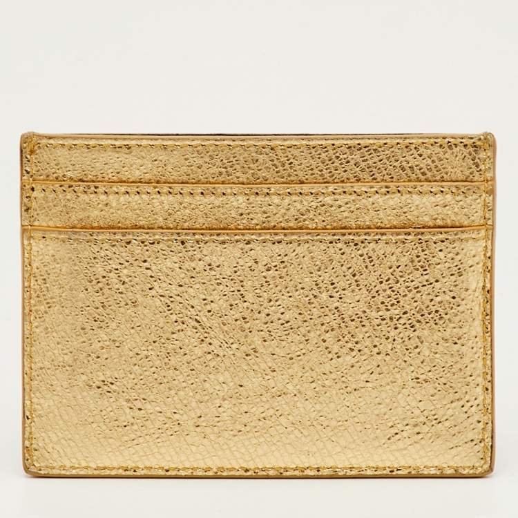 Pre Owned Yves Saint Laurent Gold Leather Card Holder
