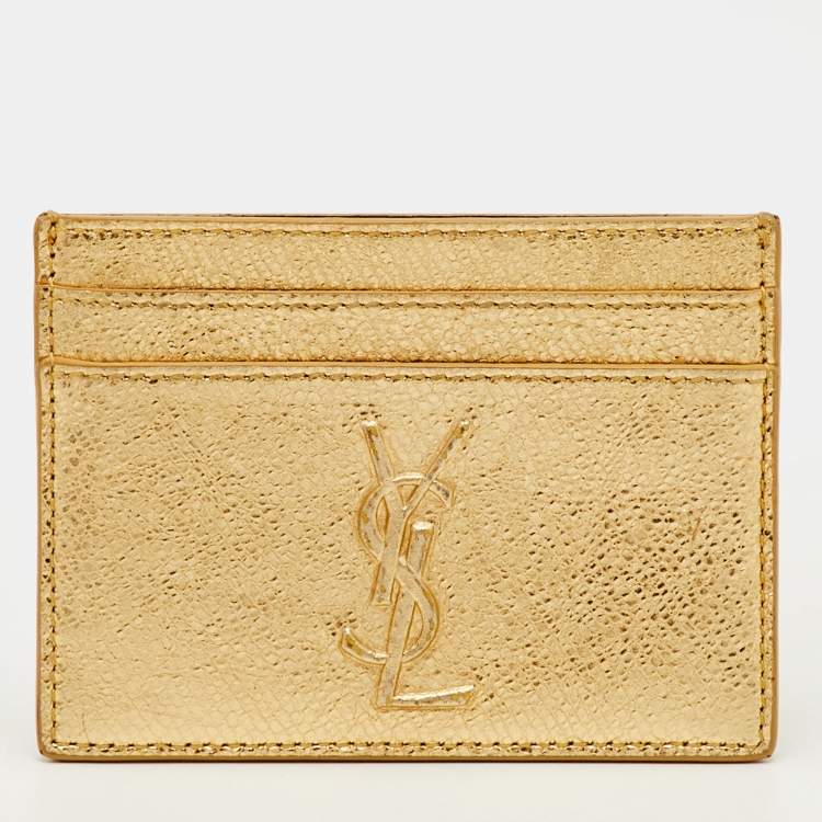 Pre Owned Yves Saint Laurent Gold Leather Card Holder