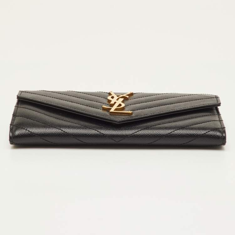 مملوكة مسبقًا Saint Laurent Monogram Large Black Matelassé Leather Cassandre Flap Wallet