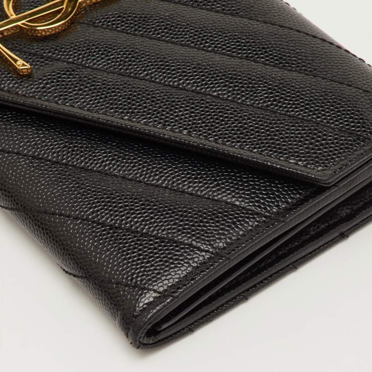 مملوكة مسبقًا Saint Laurent Monogram Large Black Matelassé Leather Cassandre Flap Wallet