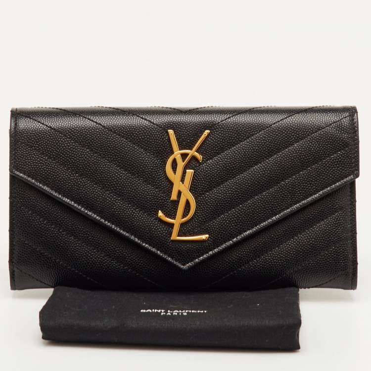 مملوكة مسبقًا Saint Laurent Monogram Large Black Matelassé Leather Cassandre Flap Wallet