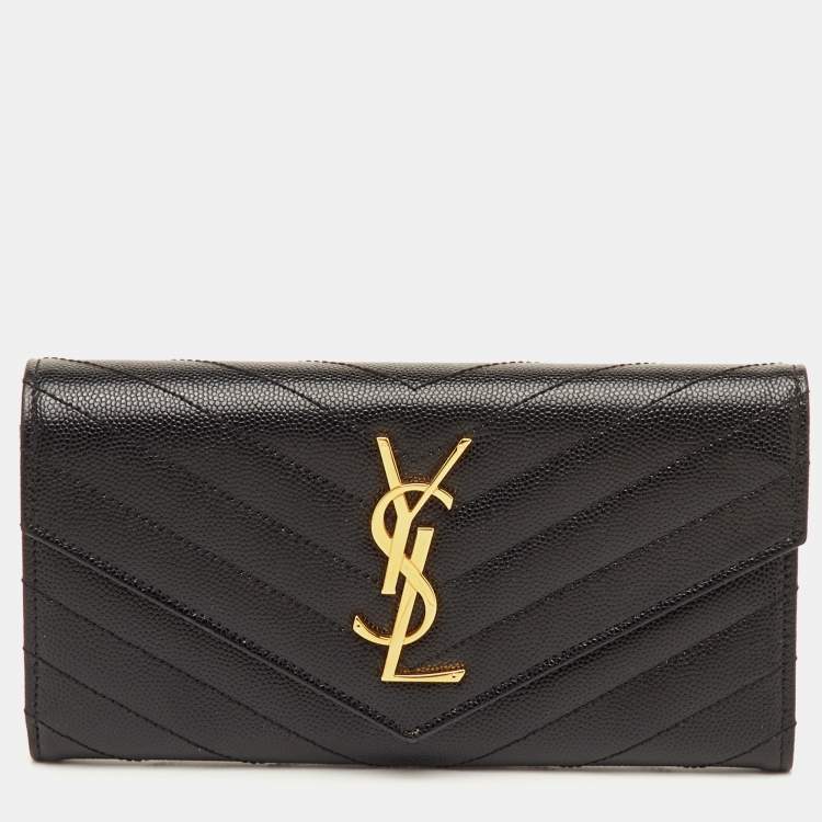 مملوكة مسبقًا Saint Laurent Monogram Large Black Matelassé Leather Cassandre Flap Wallet
