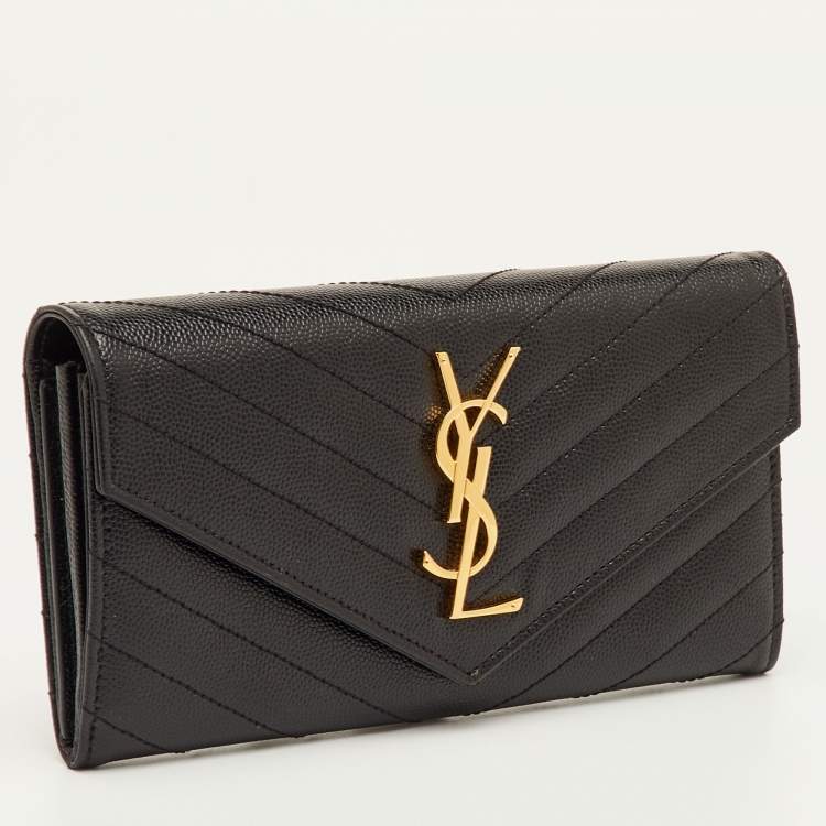 مملوكة مسبقًا Saint Laurent Monogram Large Black Matelassé Leather Cassandre Flap Wallet
