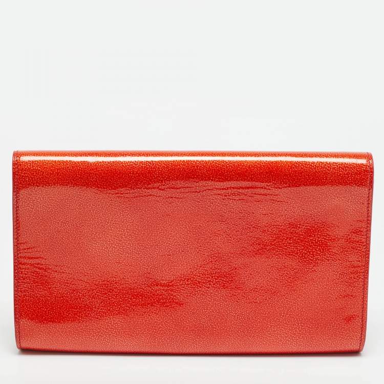 Pre Owned Yves Saint Laurent Belle De Jour Red Patent Leather Flap Clutch