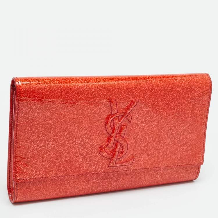 Pre Owned Yves Saint Laurent Belle De Jour Red Patent Leather Flap Clutch