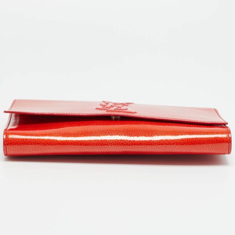 Pre Owned Yves Saint Laurent Belle De Jour Red Patent Leather Flap Clutch