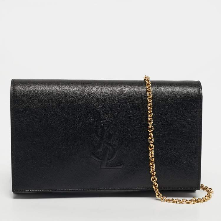 Pre Owned Yves Saint Laurent Belle de Jour Black Leather Wallet On Chain
