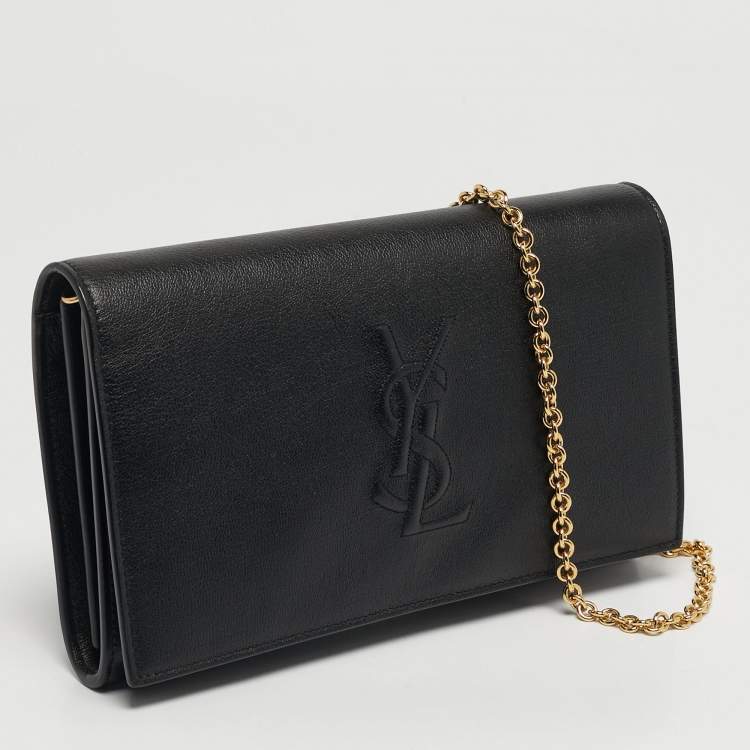 Pre Owned Yves Saint Laurent Belle de Jour Black Leather Wallet On Chain
