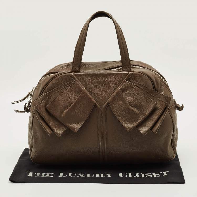 Pre Owned Yves Saint Laurent Obi Bow Brown Leather Satchel