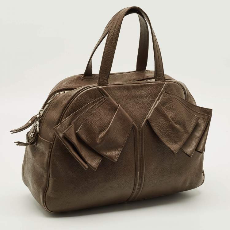 Pre Owned Yves Saint Laurent Obi Bow Brown Leather Satchel