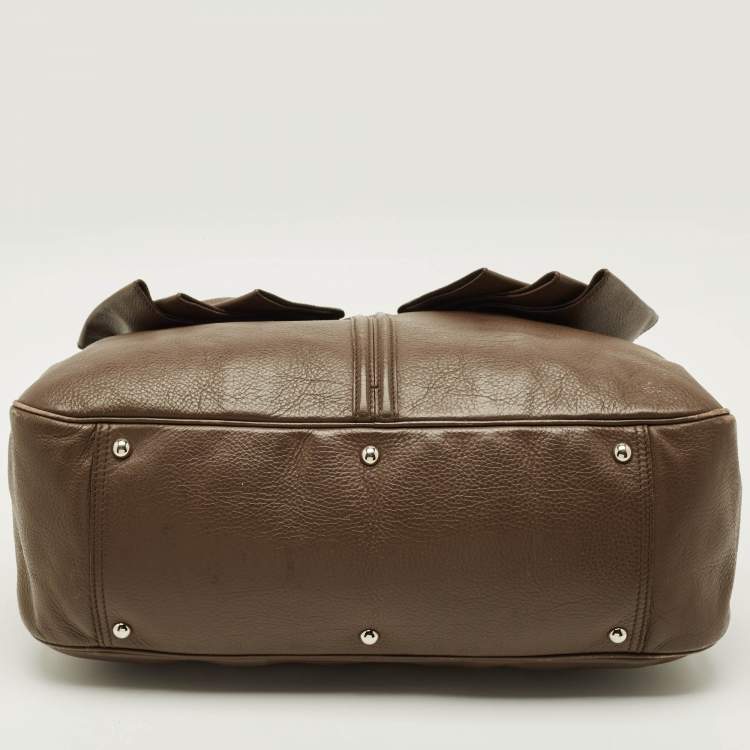 Pre Owned Yves Saint Laurent Obi Bow Brown Leather Satchel