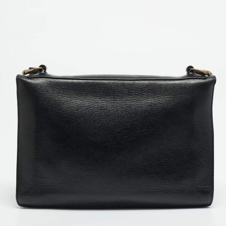 Pre Owned Yves Saint Laurent Black Leather Flap Shoulder Bag