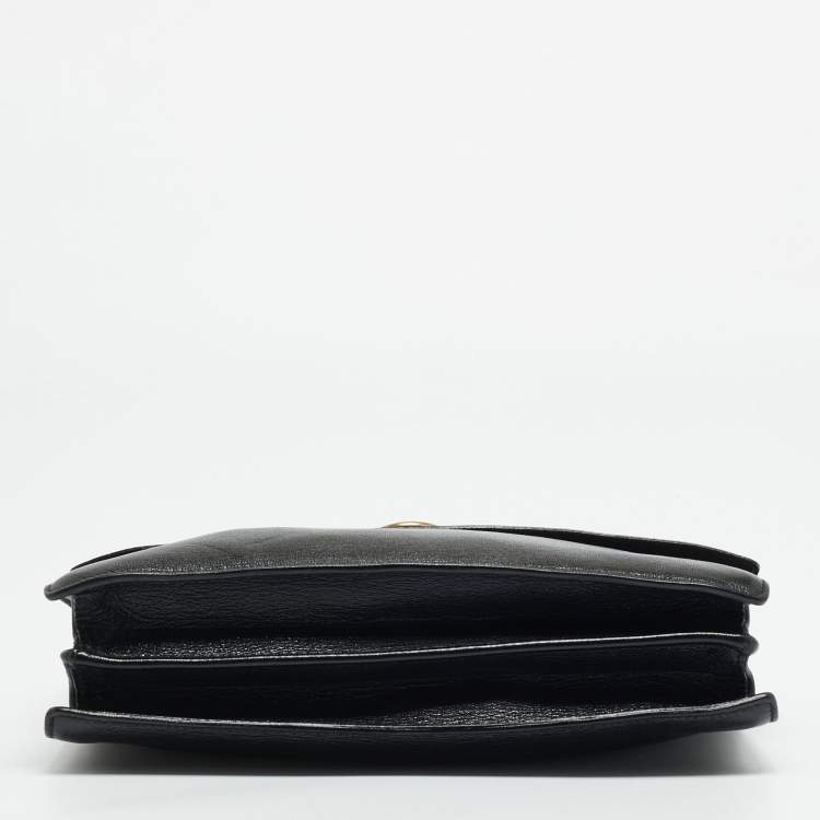 Pre Owned Yves Saint Laurent Black Leather Flap Shoulder Bag