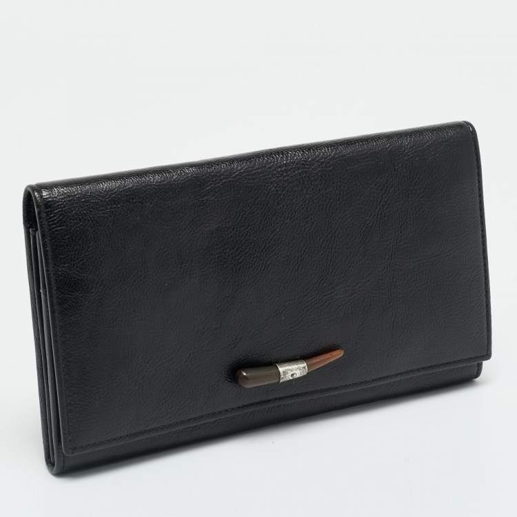 Pre Owned Yves Saint Laurent Mombasa Black Leather Continental Wallet