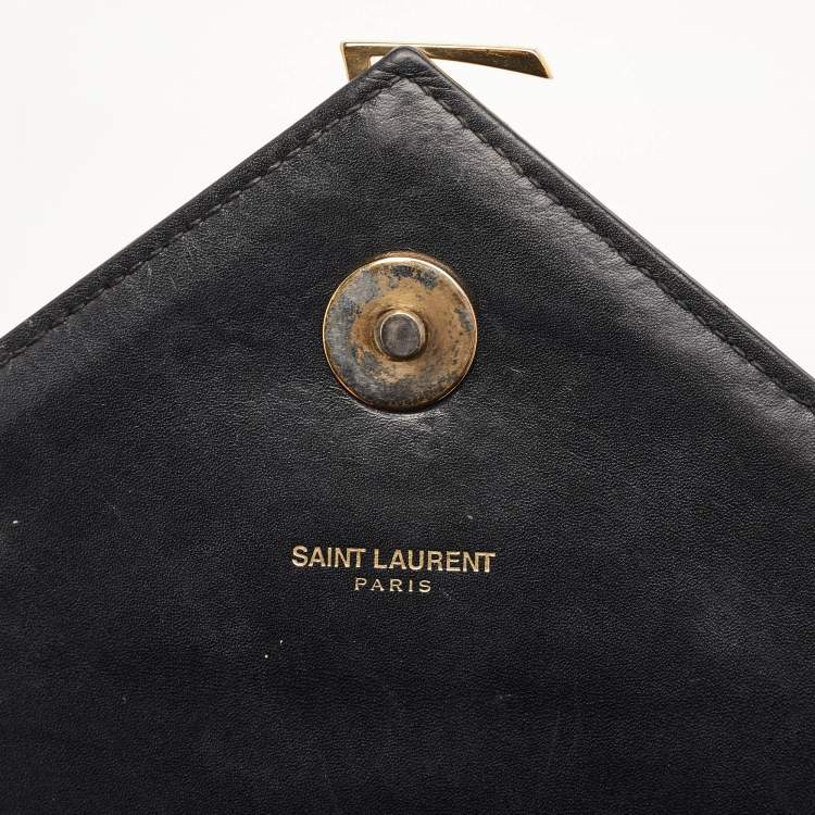 Pre Owned Saint Laurent Envelope Large Black Matelasse Leather Shoulder Bag