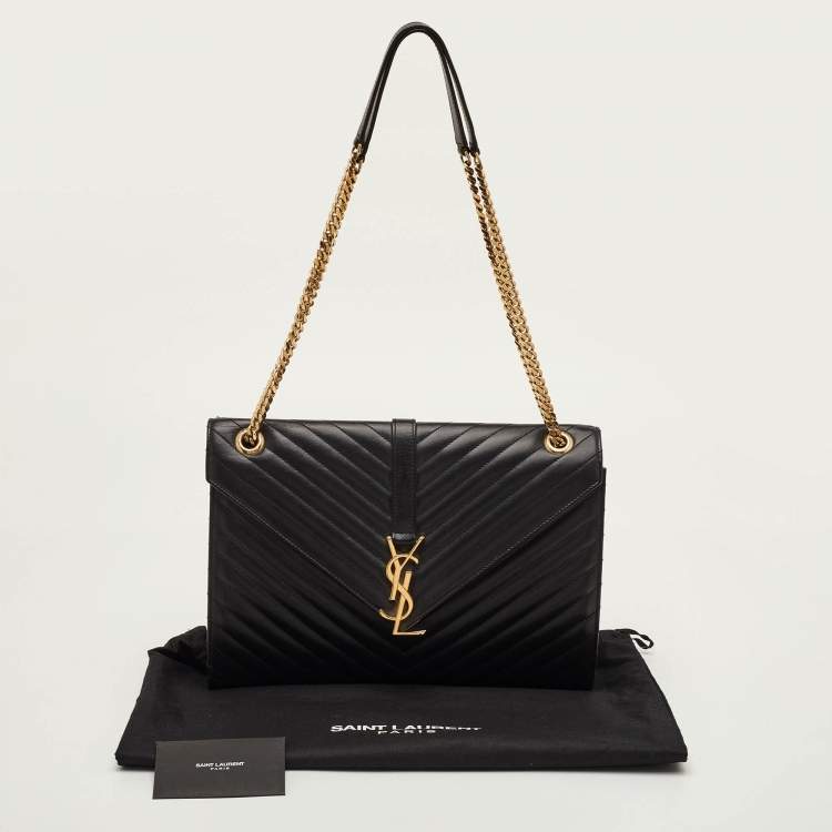 Pre Owned Saint Laurent Envelope Large Black Matelasse Leather Shoulder Bag