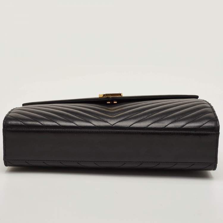 Pre Owned Saint Laurent Envelope Large Black Matelasse Leather Shoulder Bag