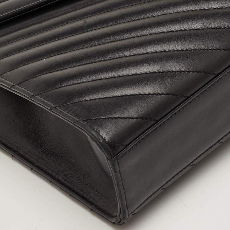 Pre Owned Saint Laurent Envelope Large Black Matelasse Leather Shoulder Bag