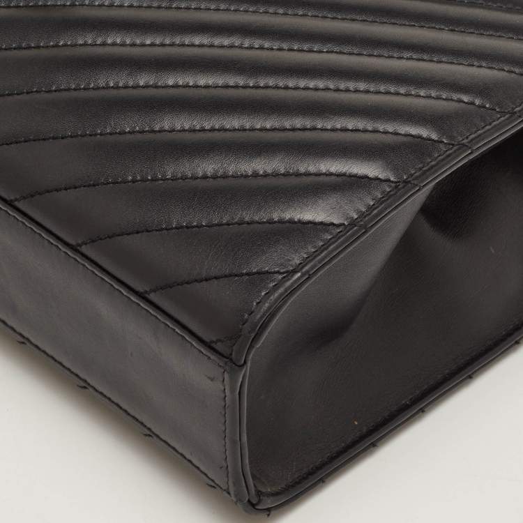 Pre Owned Saint Laurent Envelope Large Black Matelasse Leather Shoulder Bag