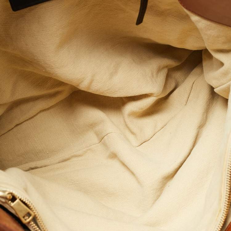 Pre Owned Yves Saint Laurent Sac Palma Tan/White Coated Canvas and Leather Tote