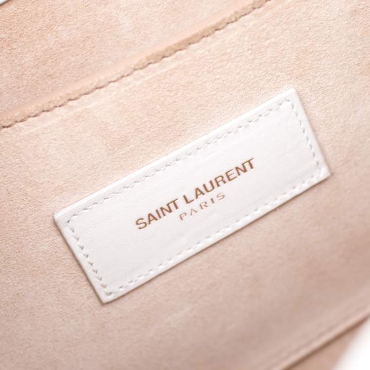 Pre Owned Saint Laurent Paris White Chevron Leather Babylone Chain Bag