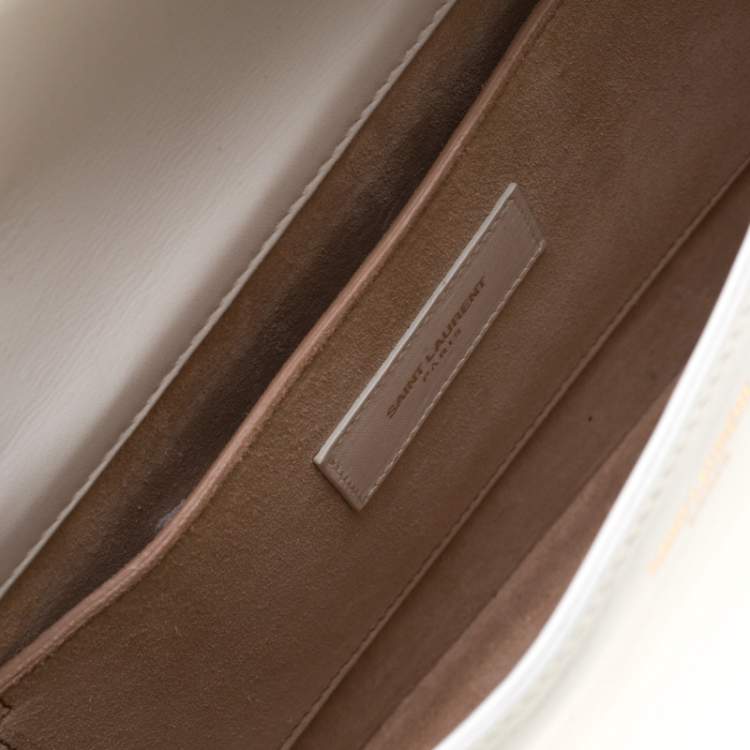 Pre Owned Saint Laurent Paris White Chevron Leather Babylone Chain Bag