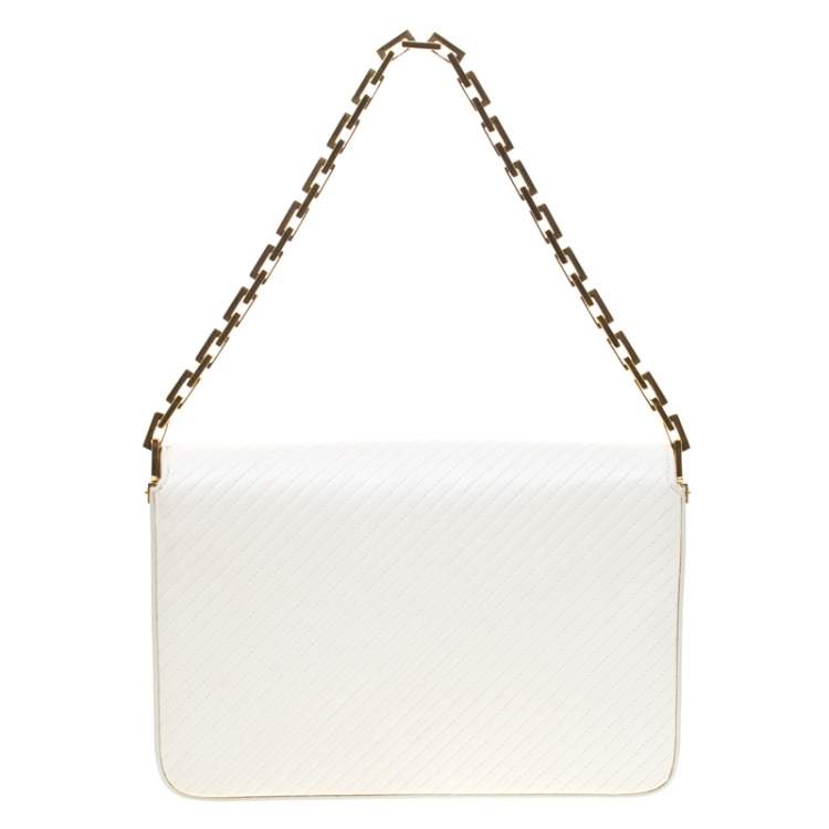 Pre Owned Saint Laurent Paris White Chevron Leather Babylone Chain Bag