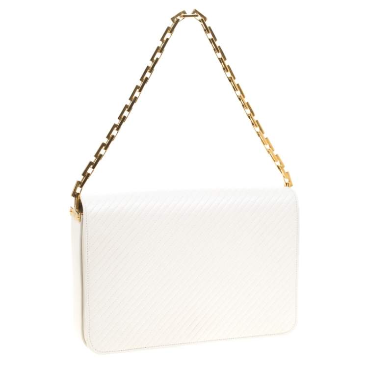 Pre Owned Saint Laurent Paris White Chevron Leather Babylone Chain Bag