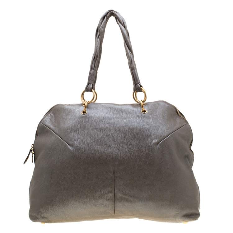 Pre Owned Saint Laurent Paris Grey Metallic Leather Satchel