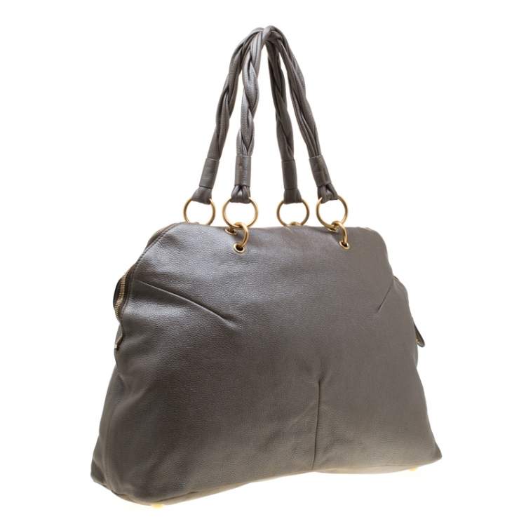 Pre Owned Saint Laurent Paris Grey Metallic Leather Satchel