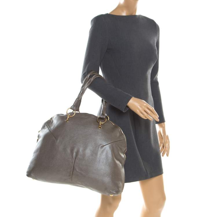 Pre Owned Saint Laurent Paris Grey Metallic Leather Satchel