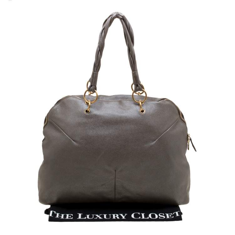 Pre Owned Saint Laurent Paris Grey Metallic Leather Satchel