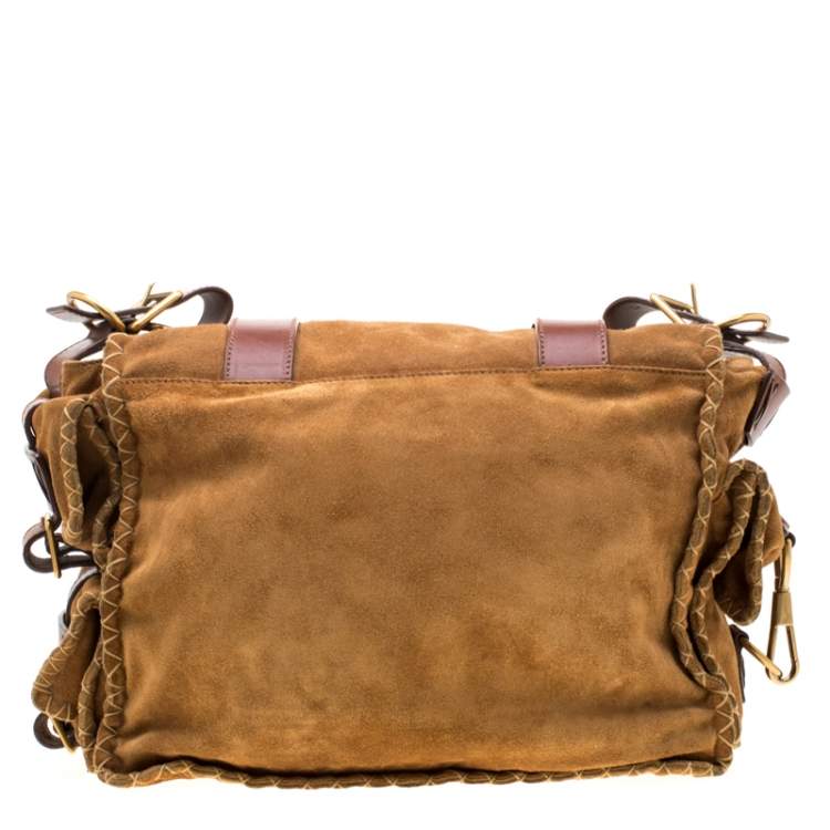 Pre Owned Yves Saint Laurent Brown Stitches Suede And Leather Shoulder Bag