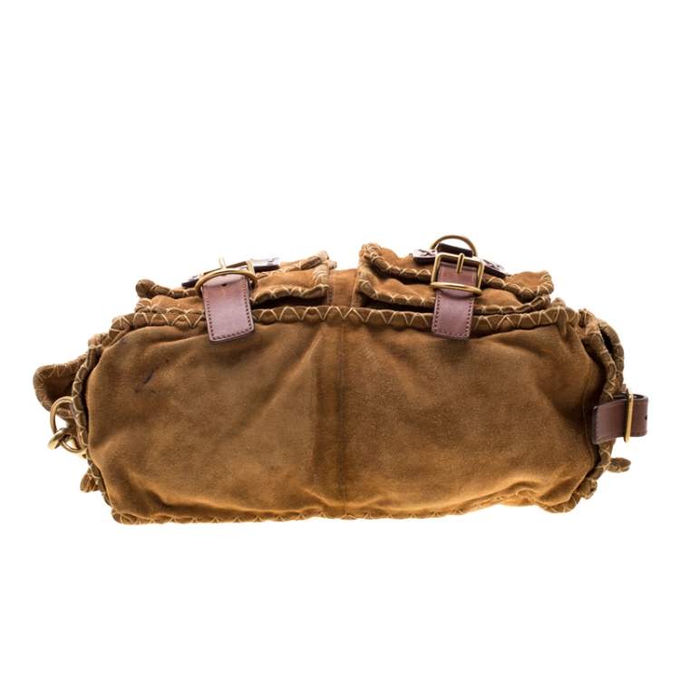 Pre Owned Yves Saint Laurent Brown Stitches Suede And Leather Shoulder Bag