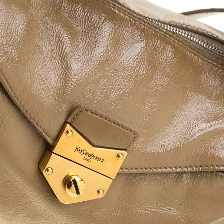 Pre Owned Yves Saint Laurent Beige Patent Leather Satchel