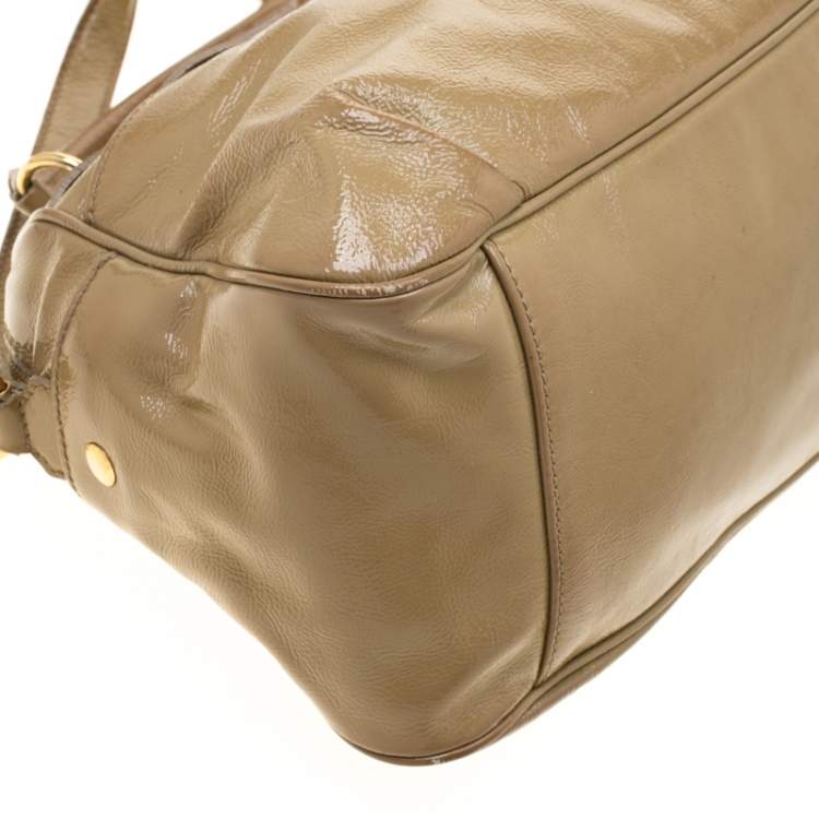 Pre Owned Yves Saint Laurent Beige Patent Leather Satchel