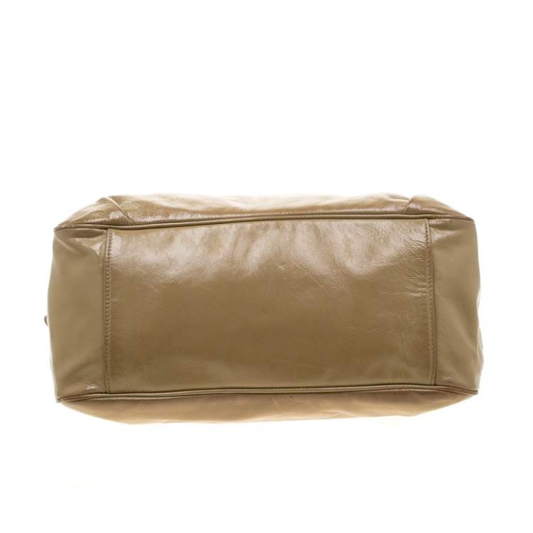 Pre Owned Yves Saint Laurent Beige Patent Leather Satchel