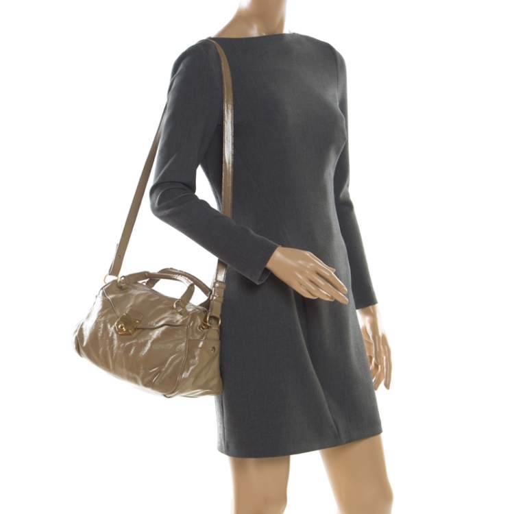 Pre Owned Yves Saint Laurent Beige Patent Leather Satchel
