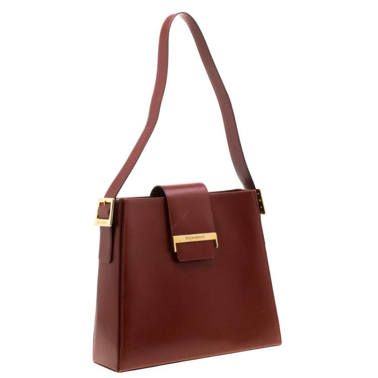 Pre Owned Yves Saint Laurent Maroon Leather Shoulder Bag