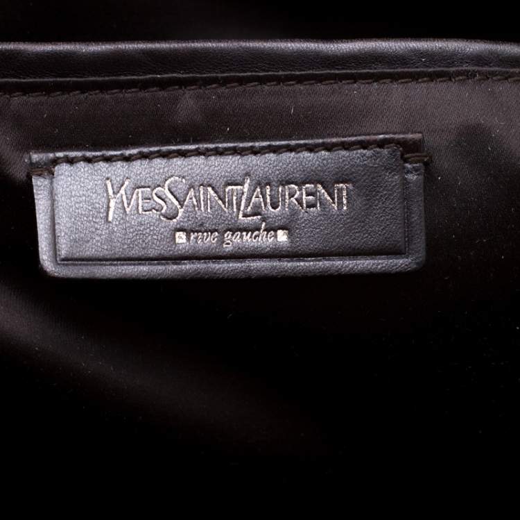 Pre Owned Yves Saint Laurent Dark Green Lizard Embossed Suede Oversized Muse Satchel