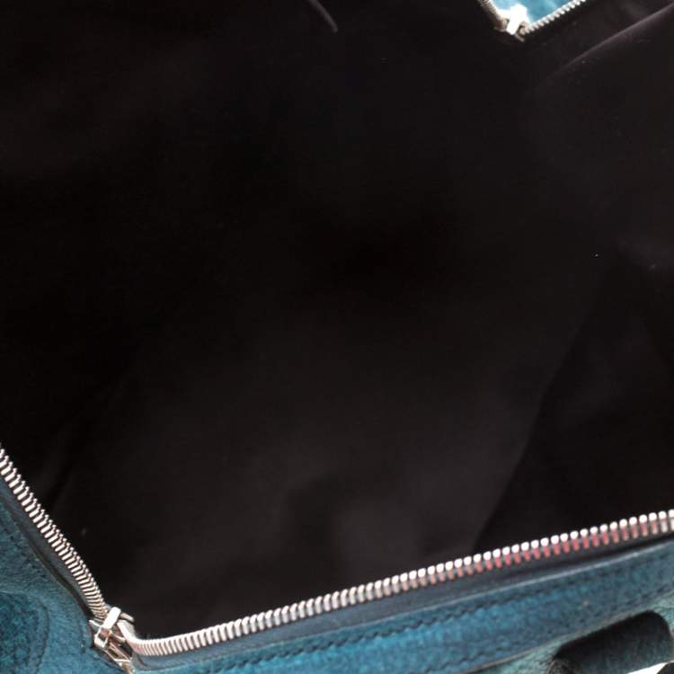 Pre Owned Yves Saint Laurent Dark Green Lizard Embossed Suede Oversized Muse Satchel