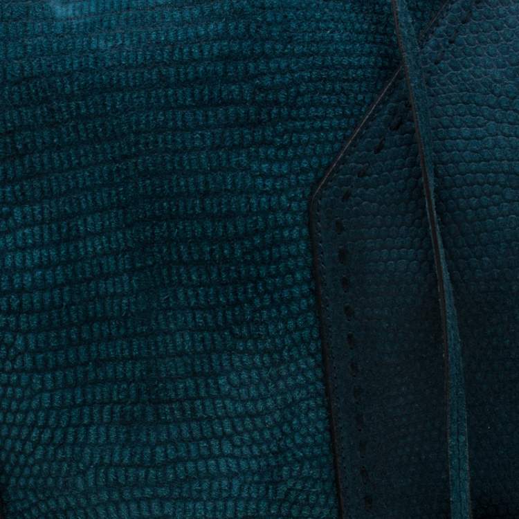 Pre Owned Yves Saint Laurent Dark Green Lizard Embossed Suede Oversized Muse Satchel