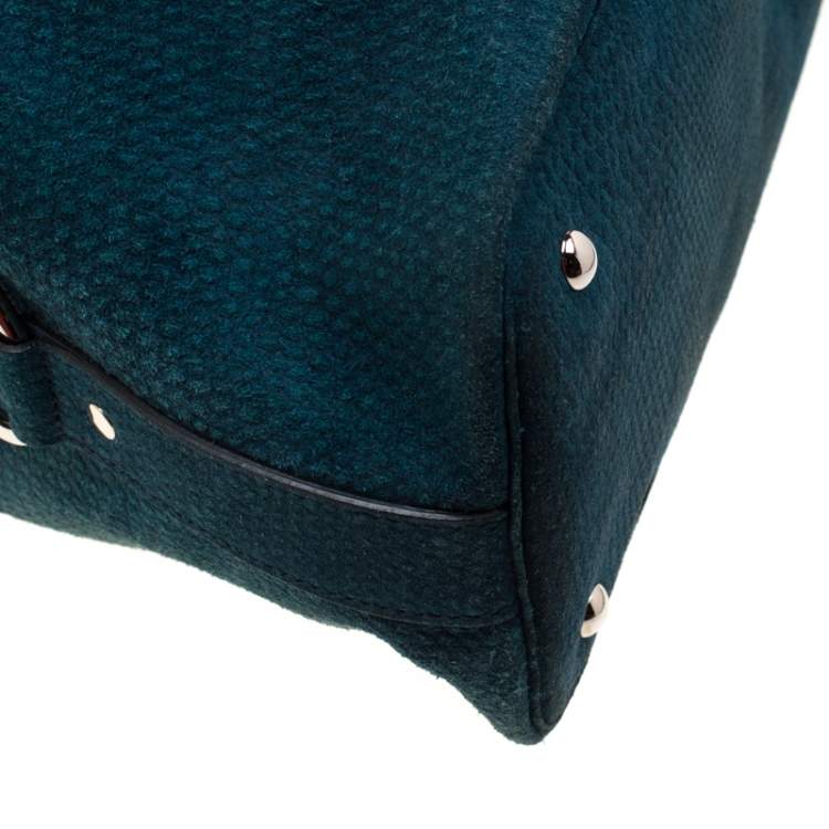 Pre Owned Yves Saint Laurent Dark Green Lizard Embossed Suede Oversized Muse Satchel